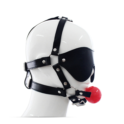 Leer Gag Blindfold Bondage Warm Mond Hollow Zwarte ballen PU leer Blindfold