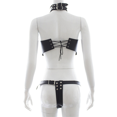 Vrouwen Zwarte BDSM Bondage Leer Open BH Backless Lingerie Set