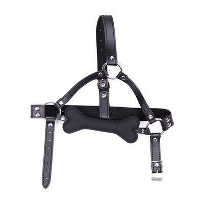 Leerbinding Slave Cosplay Bondage Hood Hoofd Harness Mond Ball Gag