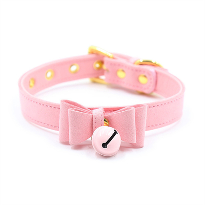 Volwassenen seksspeeltjes Roze hond bel Bowknot Gouden gat Zachte leer pin Buckle nek mouw Zwarte nek mouw kraag