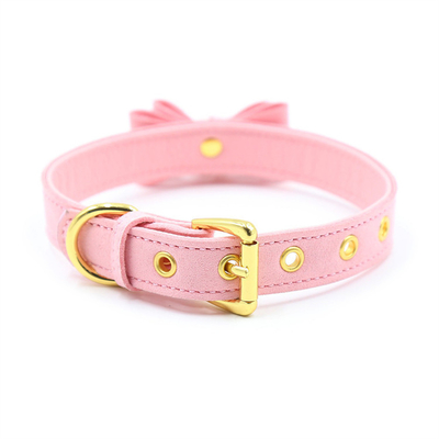 Volwassenen seksspeeltjes Roze hond bel Bowknot Gouden gat Zachte leer pin Buckle nek mouw Zwarte nek mouw kraag