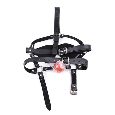 Leer Gag Blindfold Bondage Warm Mond Hollow Zwarte ballen PU leer Blindfold