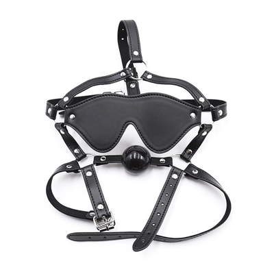 Leer Gag Blindfold Bondage Warm Mond Hollow Zwarte ballen PU leer Blindfold