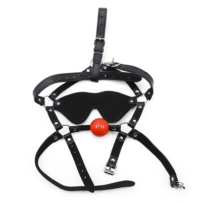 Leer Gag Blindfold Bondage Warm Mond Hollow Zwarte ballen PU leer Blindfold