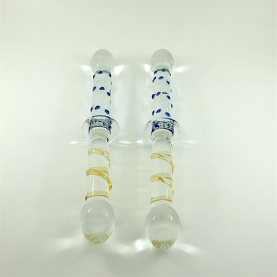 Kleurrijke glazen dildo Dubbelkop glazen dildo's Anale kont plug grote pyrex glazen dildo voor vrouwen