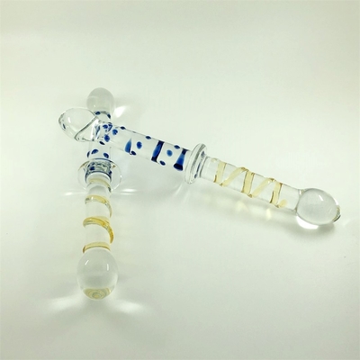 Kleurrijke glazen dildo Dubbelkop glazen dildo's Anale kont plug grote pyrex glazen dildo voor vrouwen