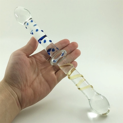 Kleurrijke glazen dildo Dubbelkop glazen dildo's Anale kont plug grote pyrex glazen dildo voor vrouwen