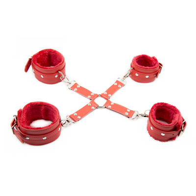 PU leer zwarte bondage handboei en enkel manchet riem kruis voor bdsm volwassen spel