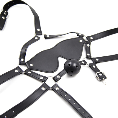 Leerbal Blindfold Hoofddoek Oogmasker Harness Open Mond BDSM Bondage