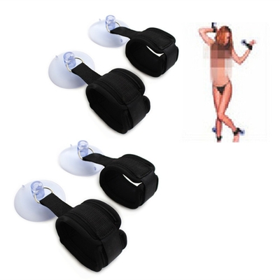 Cotton Black Bondage Handboeien Met Sterke Zuigbeker Zuiger Voor Cosplay Games