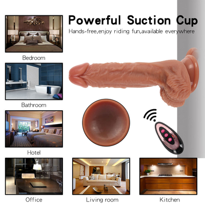 Vibrating pushing realistische dildo met zuigbeker vrouwelijke masturbatie verwarming penis afstandsbediening dik grote dildo