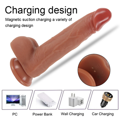 Teleskopisch vibreerend duwen realistische dildo vrouwelijke masturbatie met zuigbeker verwarming penis afstandsbediening dildo